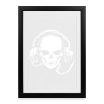 Skull with headphones - Framed poster (27 × 37 cm) - black - Front