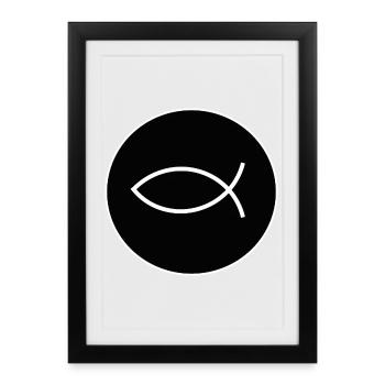 Jésus poisson blanc Ichthys poisson poisson poisson - Affiche encadrée (27 × 37 cm) - noir - Devant