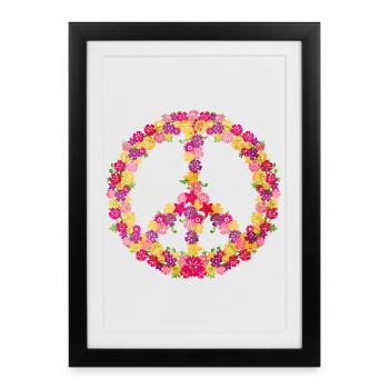 Flower Power Peace Symbol Ambiance rétro - Affiche encadrée (27 × 37 cm) - noir - Devant