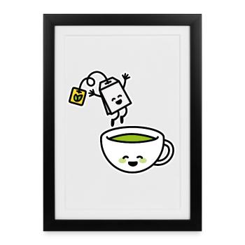 Thé Vert Matcha Thé Rouge Kawaii Tasse de thé dessin animé - Affiche encadrée (27 × 37 cm) - noir - Devant