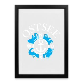 Symbole de la mer Baltique Mer Idée Ancre Boussole Nord-Est - Affiche encadrée (27 × 37 cm) - noir - Devant