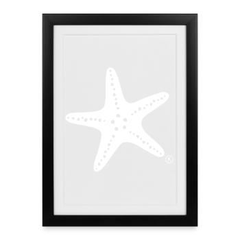 Kuesten-Kids - Seestern weiss - in Kontrastfarbe - Gerahmtes Poster (27 × 37 cm) - Schwarz - Vorne