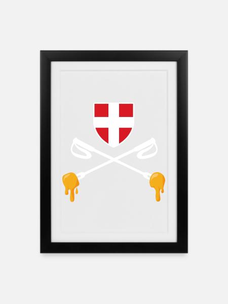 Savoie Ski et fondue savoyarde Cadeau Haute Savoie - Affiche encadrée (27 × 37 cm) - noir