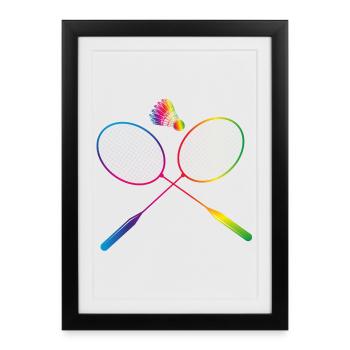 colorful badminton badminton with badminton racket - Framed poster (27 × 37 cm) - black - Front