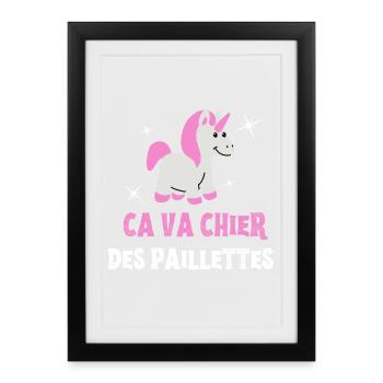 ca va chier des paillettes, licorne, unicorne - Affiche encadrée (27 × 37 cm) - noir - Devant