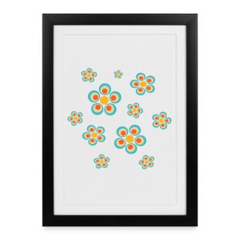 Fleur Bleu Clair Bleu Fleur Fleurs Bleu Rouge Hippie - Affiche encadrée (27 × 37 cm) - noir - Devant