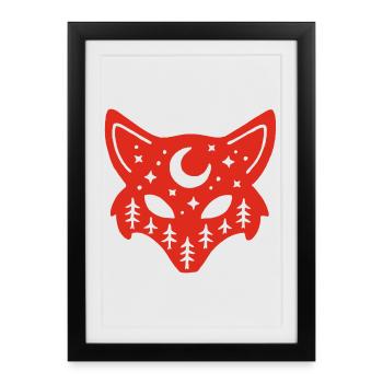 Renard rouge totem de la nature - Affiche encadrée (27 × 37 cm) - noir - Devant