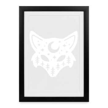 Renard blanc totem de la nature - Affiche encadrée (27 × 37 cm) - noir - Devant