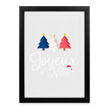 Joyeux Noël Weihnachtsbäume Frankreich Flagge - Gerahmtes Poster (27 × 37 cm) - Schwarz - Vorne