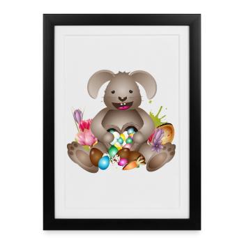 laughing Easter with Easter nest full of Easter eggs - Framed poster (27 × 37 cm) - black - Front