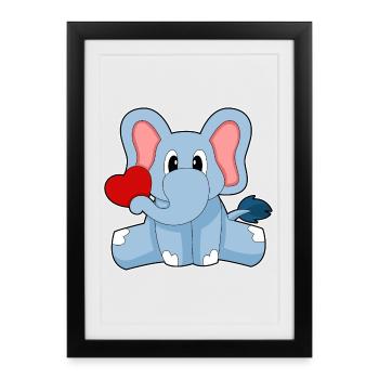 Elefant Herz - Gerahmtes Poster (27 × 37 cm) - Schwarz - Vorne