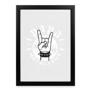 Papa Métalleux Cadeau Fan Heavy Metal Rock - Affiche encadrée (27 × 37 cm) - noir - Devant