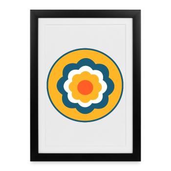 Fleur, Fleur Bleue, Floral, Coloré, Hippie, Rétro - Affiche encadrée (27 × 37 cm) - noir - Devant