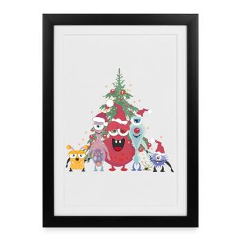 Cheerful Colorful Monster Family Celebrating Christmas - Framed poster (27 × 37 cm) - black - Front