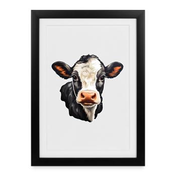 Cadeau de la ferme de veaux Holsteiner FarmerCow Head - Affiche encadrée (27 × 37 cm) - noir - Devant