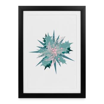 Holly branch in turquoise, silver and dusky pink - Framed poster (27 × 37 cm) - black - Front