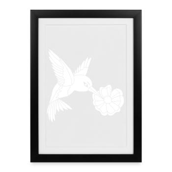 Oiseau butineur blanc - Affiche encadrée (27 × 37 cm) - noir - Devant
