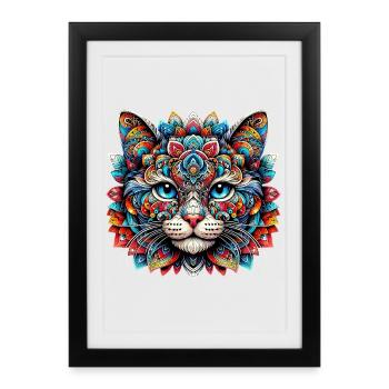 Chat décoré de Mandalas - Affiche encadrée (27 × 37 cm) - noir - Devant
