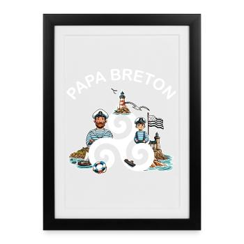 Papa Breton Triskèle et Drapeau de la Bretagne - Affiche encadrée (27 × 37 cm) - noir - Devant