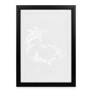 White Polynesian Sharks - Framed poster (27 × 37 cm) - black - Front
