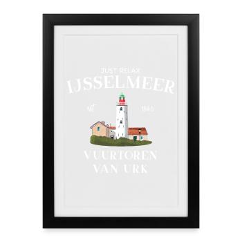 Phare d’Urk, IJsselmeer Pays-Bas, Dessin - Affiche encadrée (27 × 37 cm) - noir - Devant