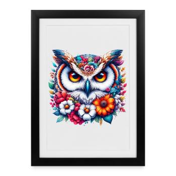 Owl decorated with flowers - Framed poster (27 × 37 cm) - black - Front