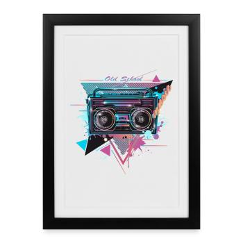 Magnétophone cassette au look graffiti fluo des années 80 - Affiche encadrée (27 × 37 cm) - noir - Devant