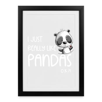 J’aime juste beaucoup les pandas panda ours animal sauvage - Affiche encadrée (27 × 37 cm) - noir - Devant