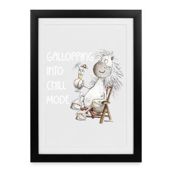 Horse In Deck Chair Cocktail Chill Fashion Saying - Framed poster (27 × 37 cm) - black - Front
