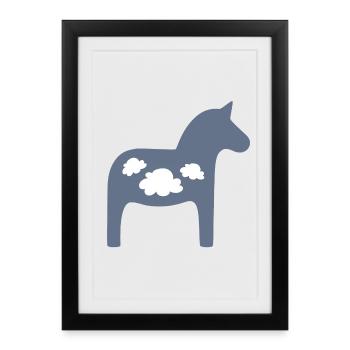 Dala Cheval Nuages Cheval De Noël Scandinave - Affiche encadrée (27 × 37 cm) - noir - Devant