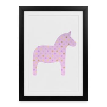 Dala Horse Pink Dots Scandinavian Sweden Decoration - Framed poster (27 × 37 cm) - black - Front