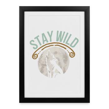 Stay Wild Wolf T-Shirt - Affiche encadrée (27 × 37 cm) - noir - Devant