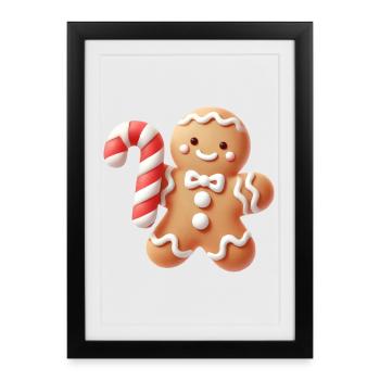 Cheerful gingerbread man with candy cane - Framed poster (27 × 37 cm) - black - Front