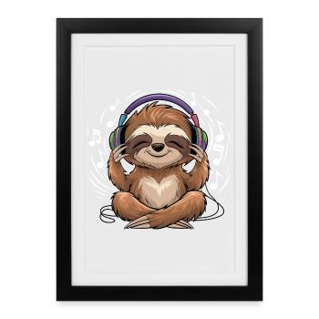 Paresseux de musique avec clé de casque - Affiche encadrée (27 × 37 cm) - noir - Devant