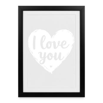Je t’aime, blanc - Affiche encadrée (27 × 37 cm) - noir - Devant