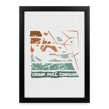 Bouldering – Crimping. Pull. Conquer. - Framed poster (27 × 37 cm) - black - Front
