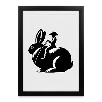 Rabbit Rider (design uniquement - avec contour, 3 couleurs) - Affiche encadrée (27 × 37 cm) - noir - Devant