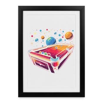 Style de dessin animé de billard - Affiche encadrée (27 × 37 cm) - noir - Devant