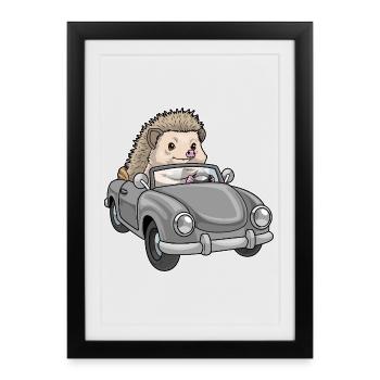 Hedgehog Car - Framed poster (27 × 37 cm) - black - Front