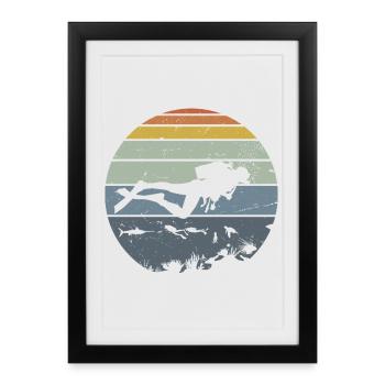 Scène de silhouette de plongeur sous-marin - Affiche encadrée (27 × 37 cm) - noir - Devant