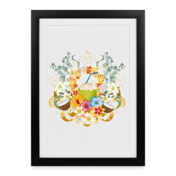 Cocktail tropical de noix de avec magie des fleurs - Affiche encadrée (27 × 37 cm) - noir - Devant