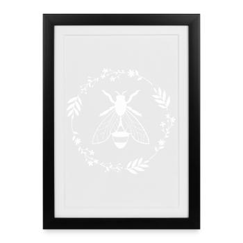 Abeille élégante et couronne florale - Affiche encadrée (27 × 37 cm) - noir - Devant