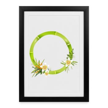 Cadre en bambou avec des feuilles et des fleurs tropicales - Affiche encadrée (27 × 37 cm) - noir - Devant