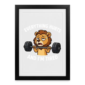 Müdes Löwen-Workout-Meme-Design - Gerahmtes Poster (27 × 37 cm) - Schwarz - Vorne