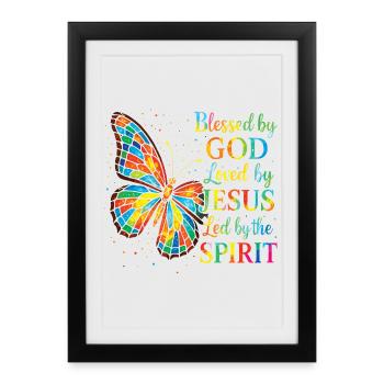 Aimé Par Jésus Chrétien Papillon - Affiche encadrée (27 × 37 cm) - noir - Devant