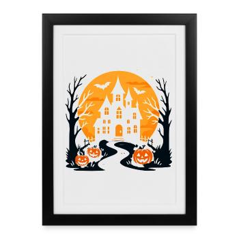 Spooky Halloween castle with pumpkins - Framed poster (27 × 37 cm) - black - Front