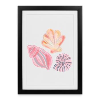 Seashell Designs Illustrated in Watercolors - Framed poster (27 × 37 cm) - black - Front
