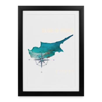 Conception de boussole de contour de Chypre - Affiche encadrée (27 × 37 cm) - noir - Devant