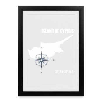 Cyprus island outline with compass and coordinates - Framed poster (27 × 37 cm) - black - Front
