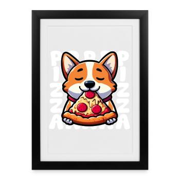 Corgi Pizza Délice - Affiche encadrée (27 × 37 cm) - noir - Devant